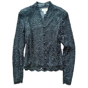 Talbots Black Embroidered Lace Jacket – Size 4 Petite – Vintage